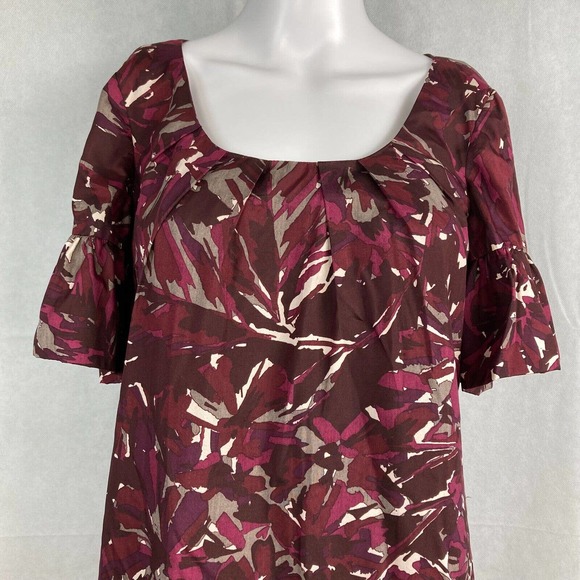 Trina Turk Dress Womens Sz 6 Maroon Purple Wool Silk Bell Sleeve Shift - Picture 2 of 12